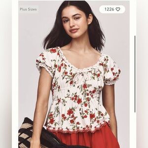 Maeve Red and White Floral Blouse